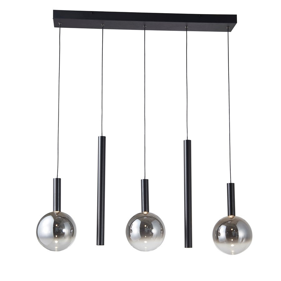 Artcraft Modella 5Lt 39" LED Pendant, Black/Ombre Smoke/Clear