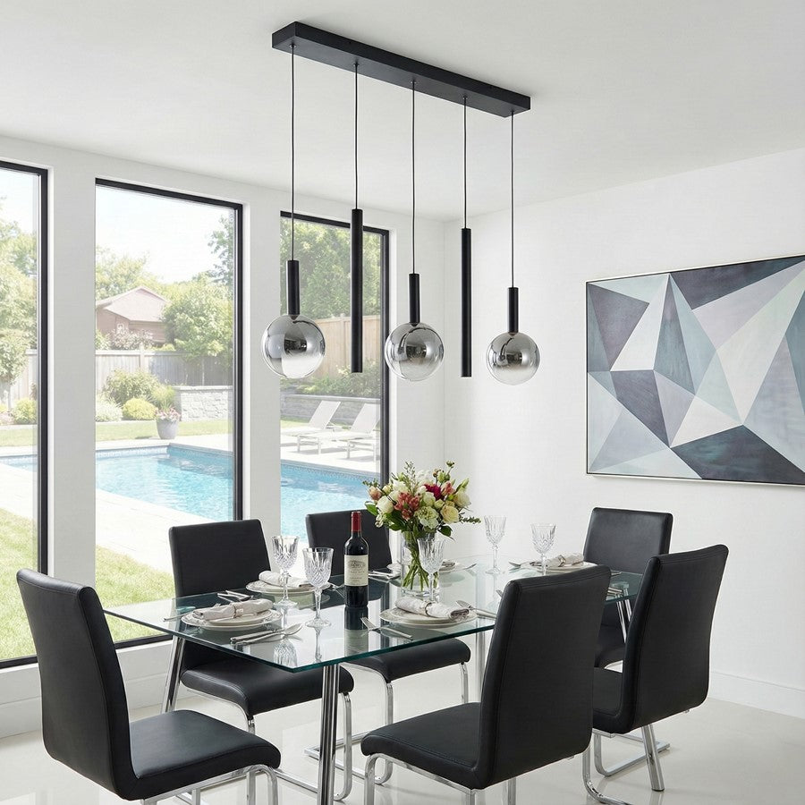 Artcraft Modella 5Lt 39" LED Pendant, Black/Ombre Smoke/Clear