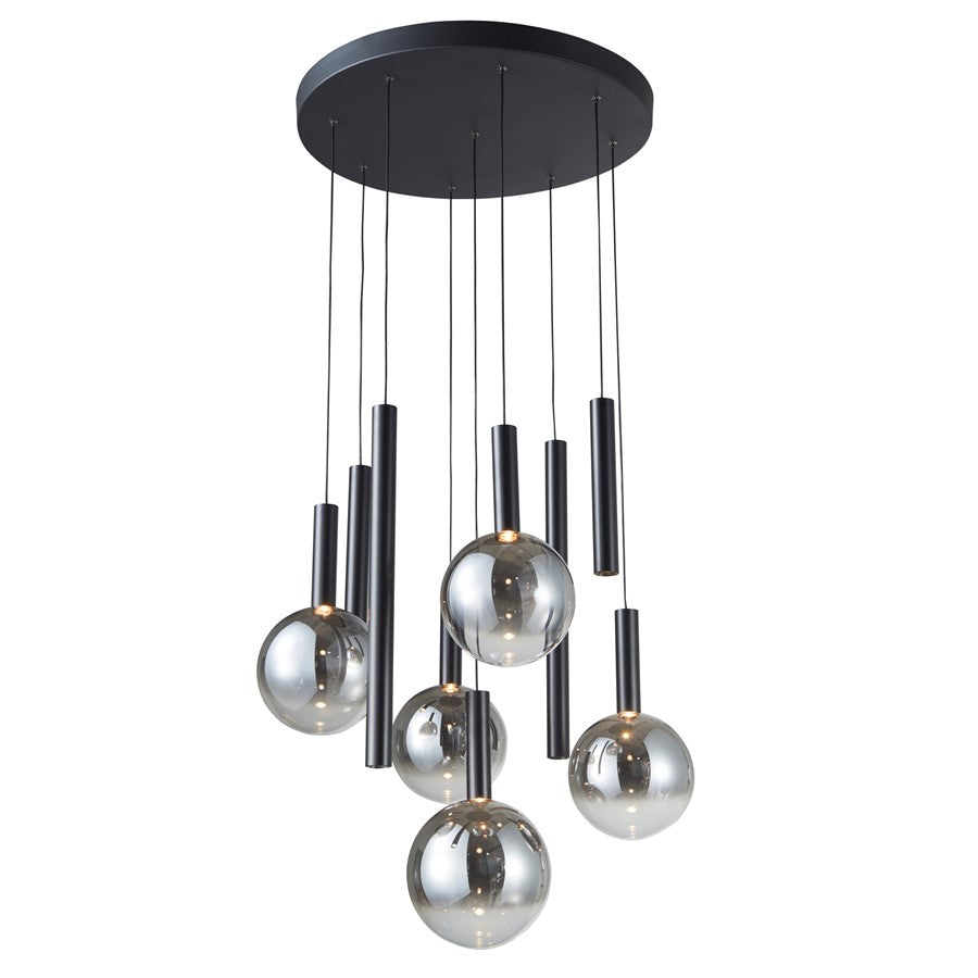 Artcraft Modella 9Lt LED Pendant, Black/Ombre Smoke/Clear - AC5009BK