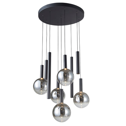 Artcraft Modella 9Lt LED Pendant, Black/Ombre Smoke/Clear - AC5009BK