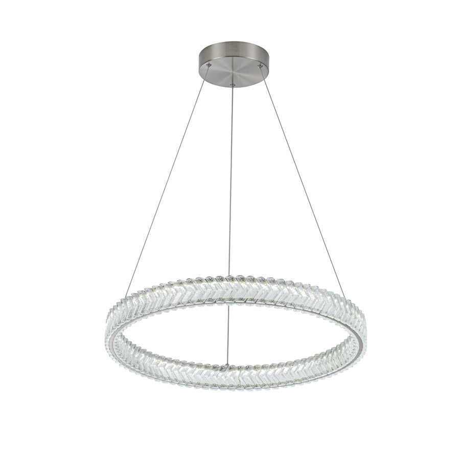 Artcraft Chevron 1Lt LED 24" Pendant, Brushed Nickel/Clear