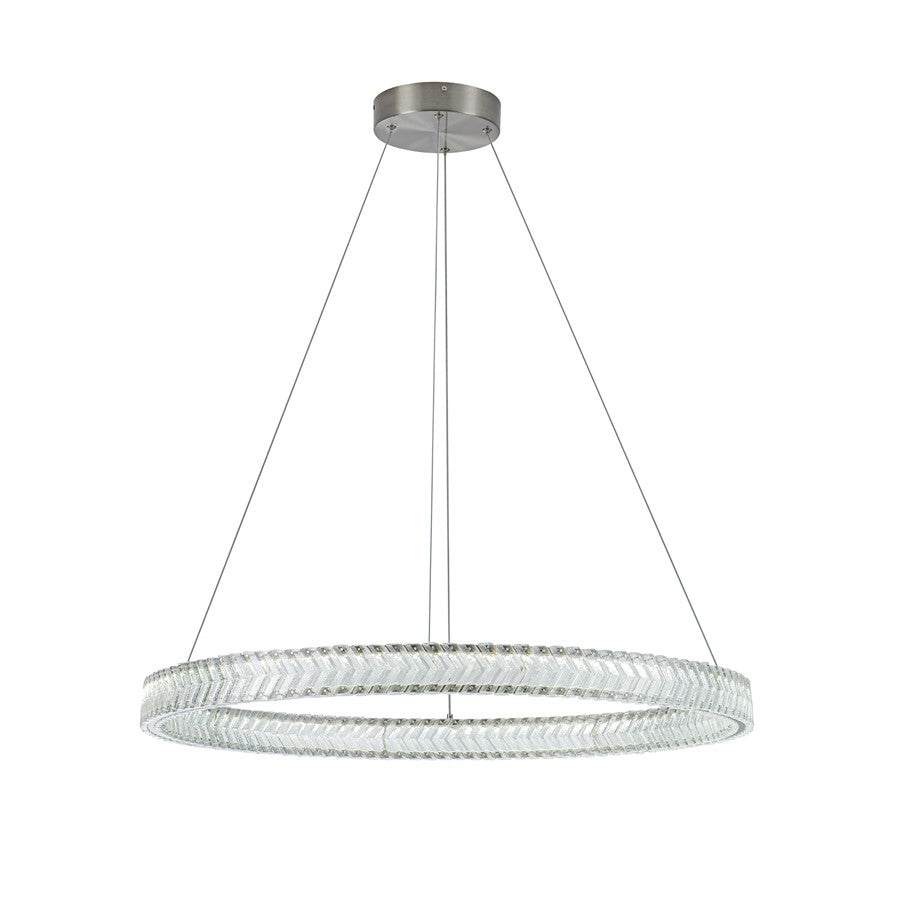 Artcraft Chevron 1Lt LED 32" Pendant, Brushed Nickel/Clear