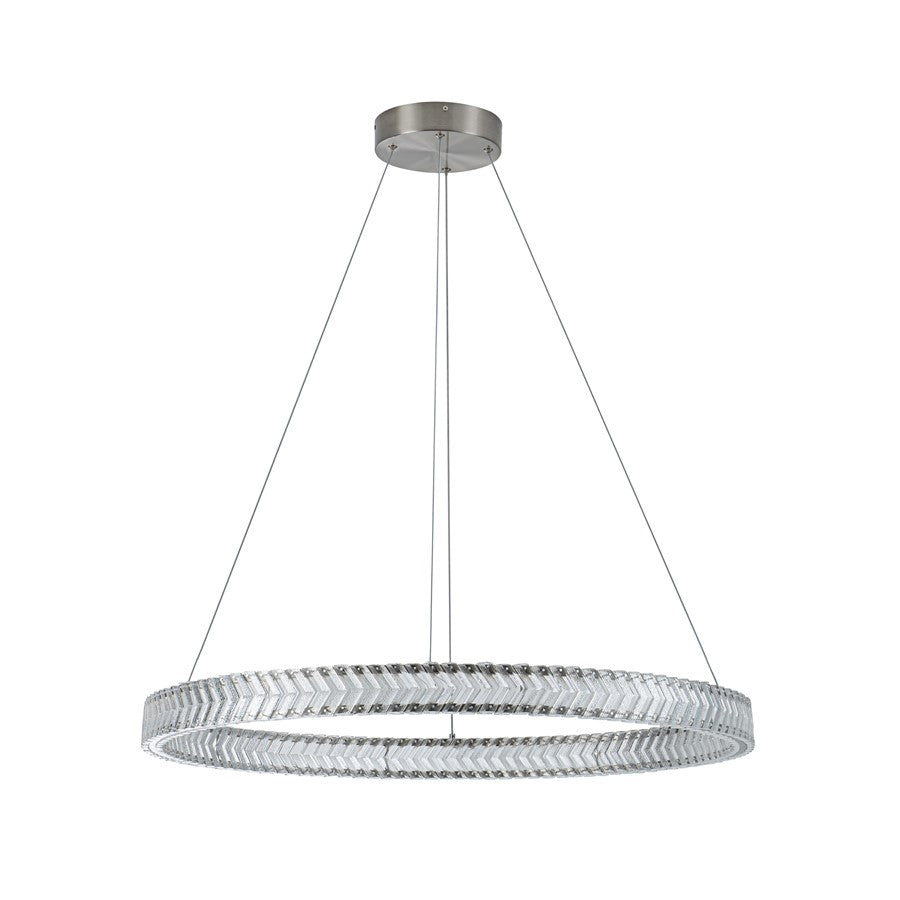 Artcraft Chevron 1Lt LED 32" Pendant, Brushed Nickel/Clear