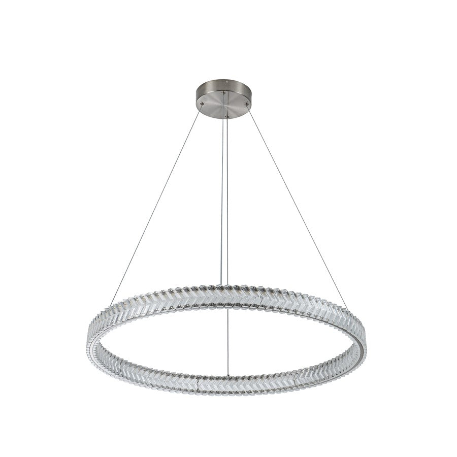 Artcraft Chevron 1Lt LED 32" Pendant, Brushed Nickel/Clear
