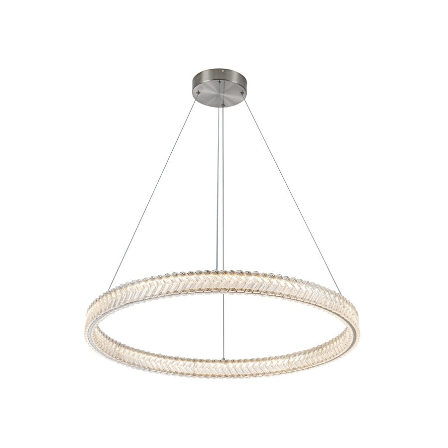 Artcraft Chevron 1Lt LED 32" Pendant, Brushed Nickel/Clear