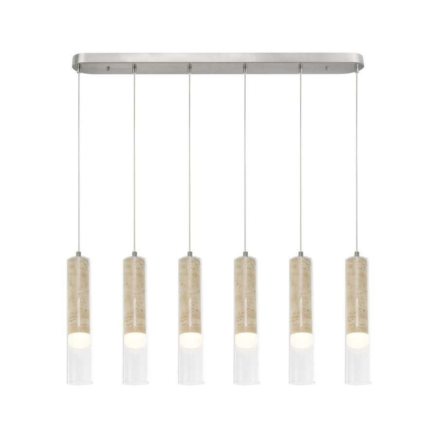 Artcraft Zara 6Lt LED Pendant, Brushed Nickel/Clear - AC5106BN