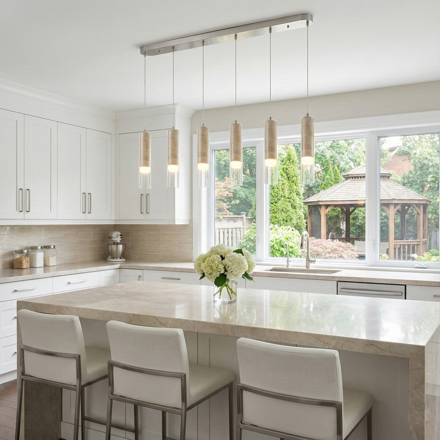 Artcraft Zara 6Lt LED Pendant, Brushed Nickel/Clear