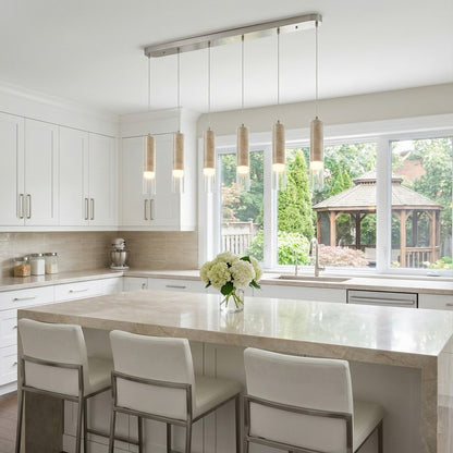 Artcraft Zara 6Lt LED Pendant, Brushed Nickel/Clear
