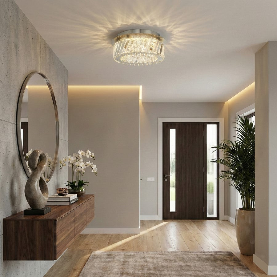 Artcraft Alya 1Lt LED 12" Flush-Mount, Polished Nickel/Clear