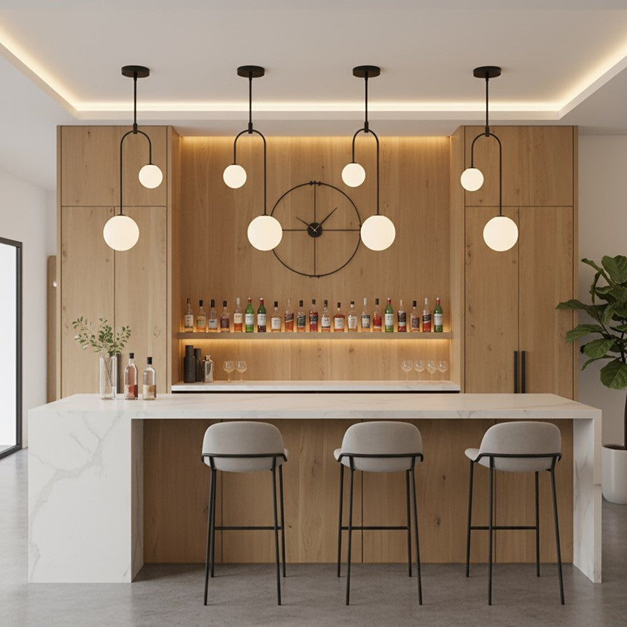 2 Light Pendant, Matte Black/Opal