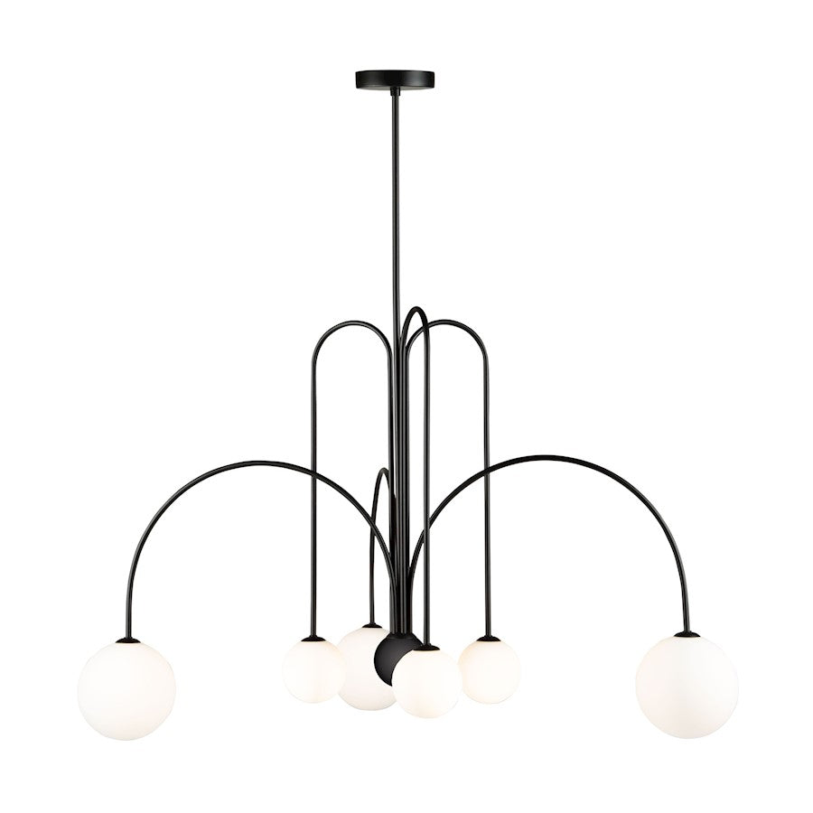 6 Light Chandelier, Matte Black