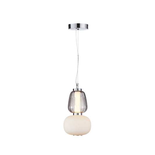 Artcraft Cyra 1 Light Double Shade Pendant, Chrome/White/Clear - AC6701SM