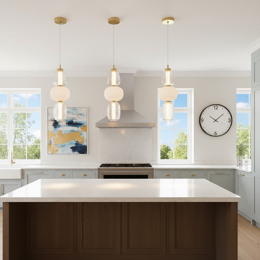 1 Light Triple Shade Pendant, Brass