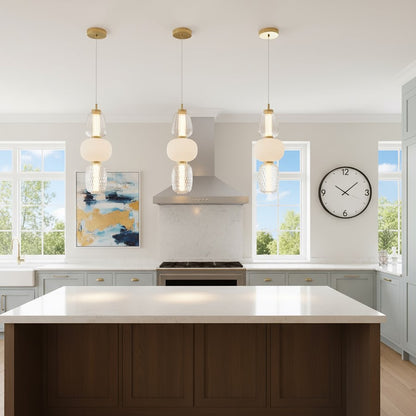 1 Light Triple Shade Pendant, Brass