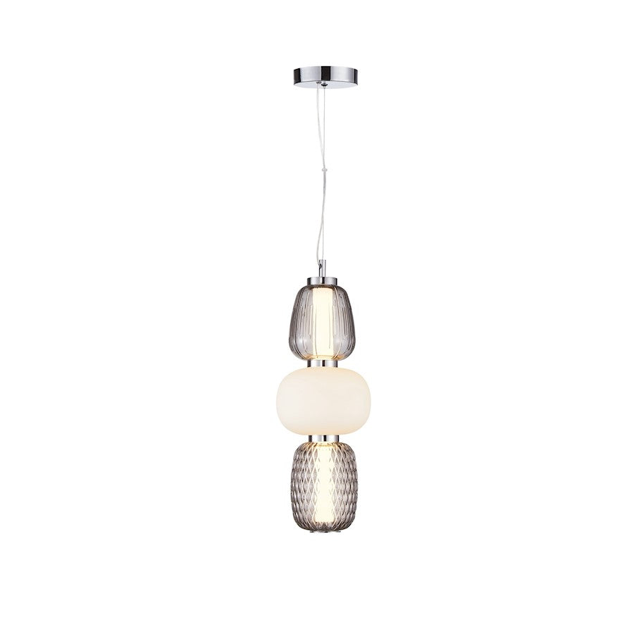 Artcraft Cyra 1 Light Triple Shade Pendant, Chrome/White/Smoke - AC6702SM