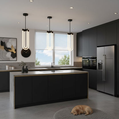 2 Light Pendant, Black/Brass/White