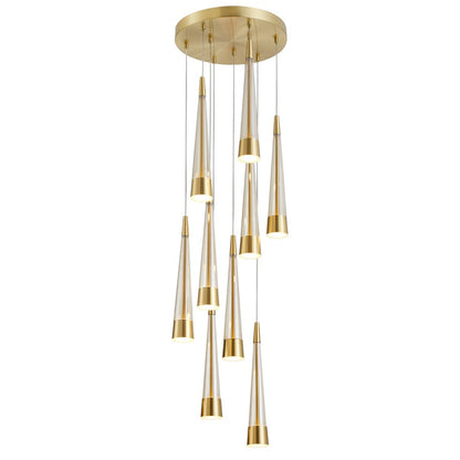 9 Light Pendant, Brass/Clear