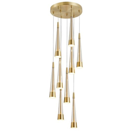 9 Light Pendant, Brass/Clear