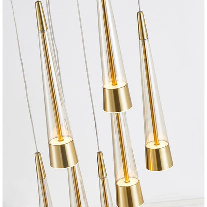 9 Light Pendant, Brass/Clear