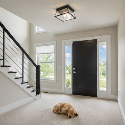 Artcraft Lucian 2 Light Outdoor Flush Mount, Black/Clear