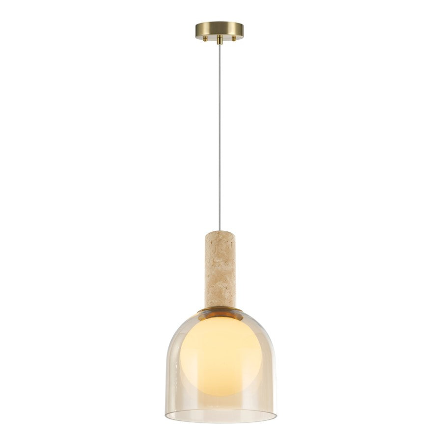 Artcraft Juna 1 Light Pendant, Brass/Amber/White - SC13380BR