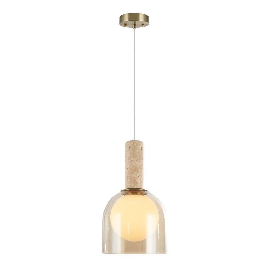 Artcraft Juna 1 Light Pendant, Brass/Amber/White