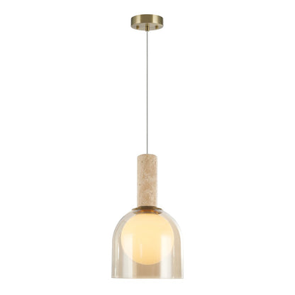 Artcraft Juna 1 Light Pendant, Brass/Amber/White