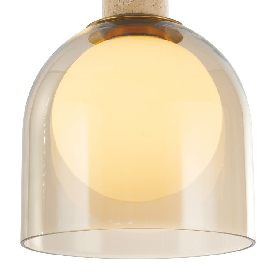 Artcraft Juna 1 Light Pendant, Brass/Amber/White
