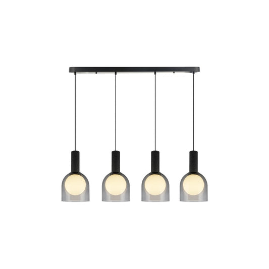 Artcraft Juna 4 Light Pendant, Black/Smoke/White - SC13384BK