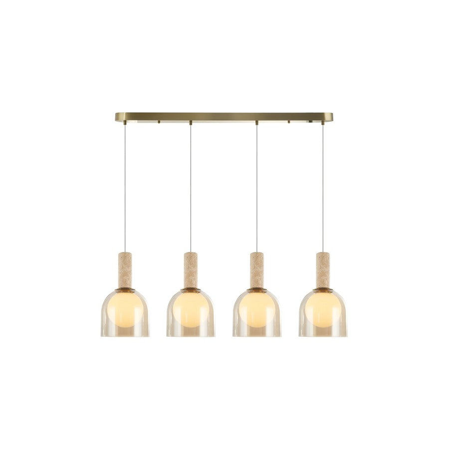 Artcraft Juna 4 Light Pendant, Brass/Amber/White - SC13384BR