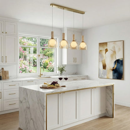 Artcraft Juna 4 Light Pendant, Brass/Amber/White