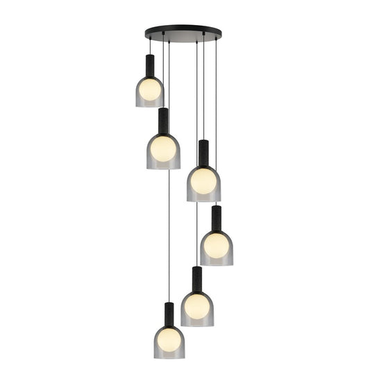 Artcraft Juna 6 Light Pendant, Black/Smoke/White - SC13386BK