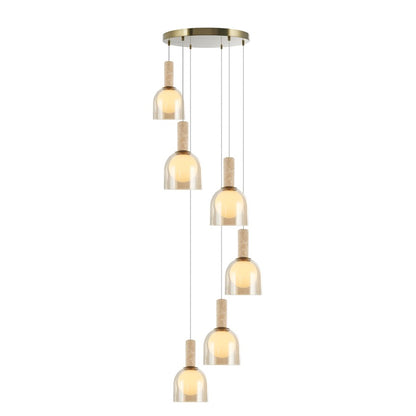Artcraft Juna 6 Light Pendant, Brass/Amber/White - SC13386BR