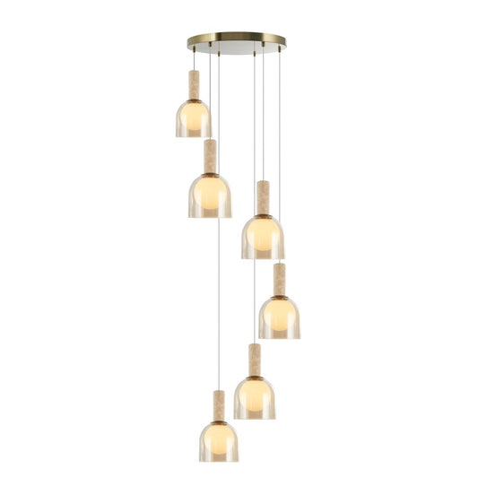 Artcraft Juna 6 Light Pendant, Brass/Amber/White - SC13386BR