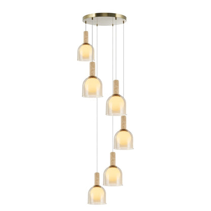 Artcraft Juna 6 Light Pendant, Brass/Amber/White