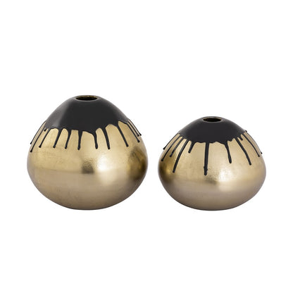 Atlas Lighting Abbott Vase Set of 2 | Brass and Black Enamel Metal | Living Room & Entryway Decor | 11 x 11 x 9 in | Model AC11002-01S