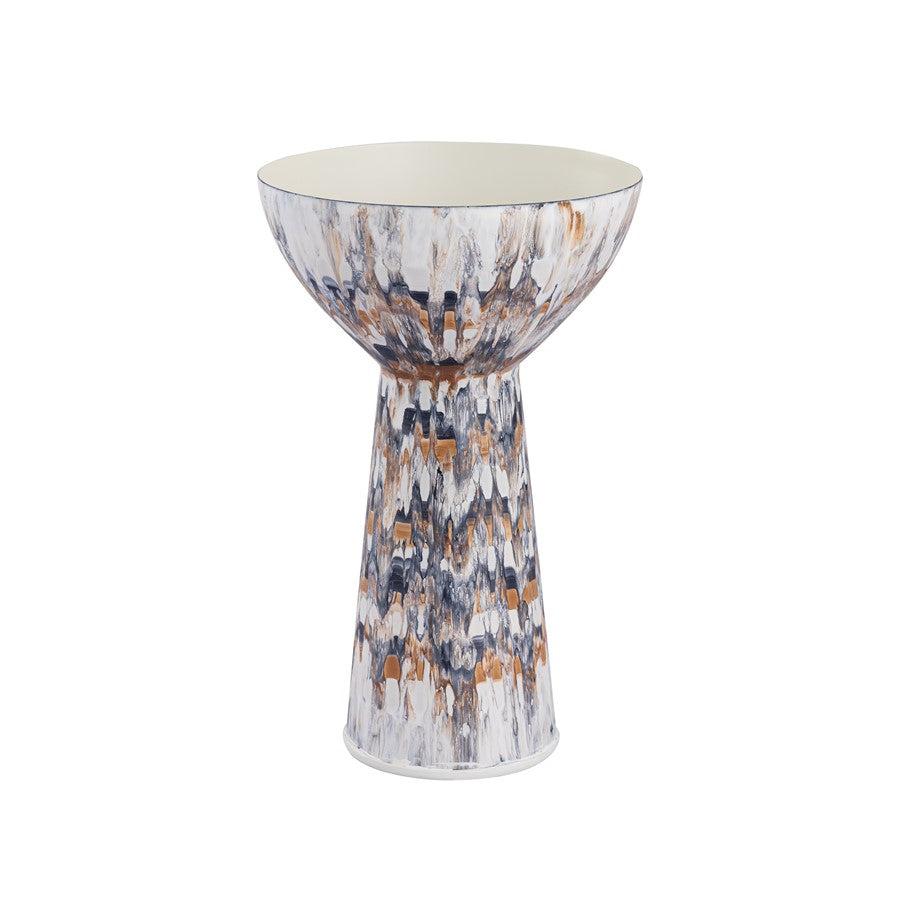 Atlas Lighting Adler 14in Amber Metal Pedestal Bowl | Transitional Striped Glaze | Kitchen & Entryway Decor | 9.25 x 9.25 x 14.5 in | Model AC11013-01