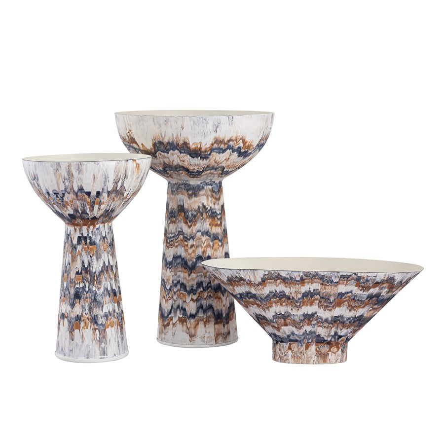 Atlas Lighting Adler 14in Amber Metal Pedestal Bowl | Transitional Striped Glaze | Kitchen & Entryway Decor | 9.25 x 9.25 x 14.5 in | Model AC11013-01