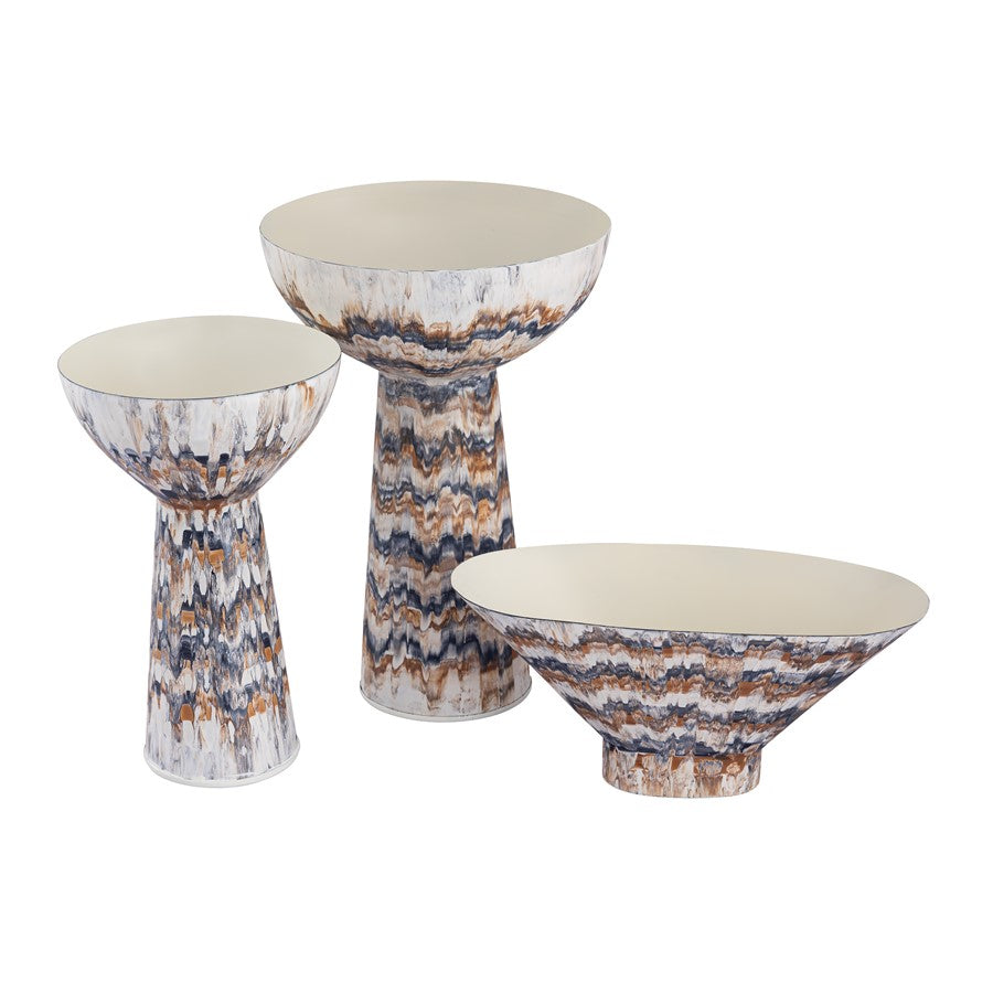 Atlas Lighting Adler 14in Amber Metal Pedestal Bowl | Transitional Striped Glaze | Kitchen & Entryway Decor | 9.25 x 9.25 x 14.5 in | Model AC11013-01