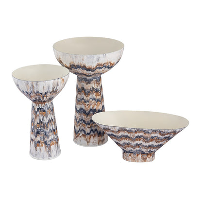 Atlas Lighting Adler 14in Amber Metal Pedestal Bowl | Transitional Striped Glaze | Kitchen & Entryway Decor | 9.25 x 9.25 x 14.5 in | Model AC11013-01