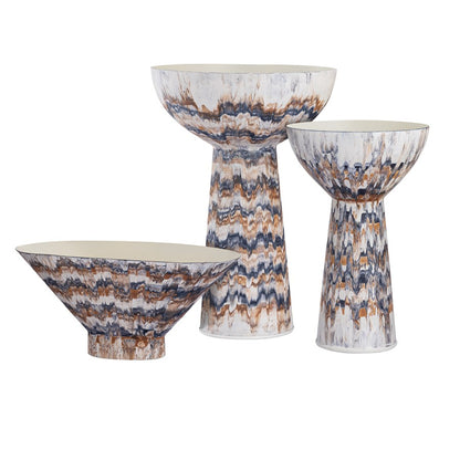 Atlas Lighting Adler 18in Amber Metal Pedestal Bowl | Transitional Striped Glaze | Kitchen & Entryway Decor | 12 x 12 x 18.5 in | Model AC11013-02