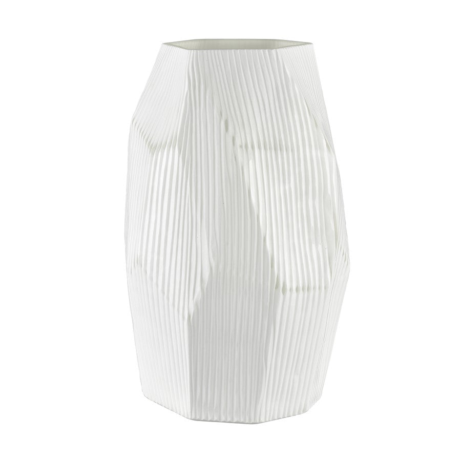 Atlas Lighting Aggie 16in White Glass Vase | Modern Faceted Frosted | Living Room & Coastal Decor | 9.5 x 9.5 x 16.25 in | Model AC11014-01