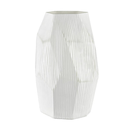 Atlas Lighting Aggie 16in White Glass Vase | Modern Faceted Frosted | Living Room & Coastal Decor | 9.5 x 9.5 x 16.25 in | Model AC11014-01