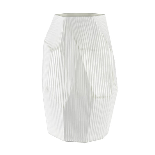 Atlas Lighting Aggie 16in White Glass Vase | Modern Faceted Frosted | Living Room & Coastal Decor | 9.5 x 9.5 x 16.25 in | Model AC11014-01
