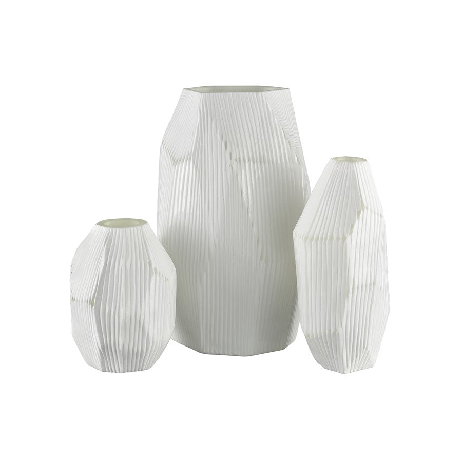 Atlas Lighting Aggie 16in White Glass Vase | Modern Faceted Frosted | Living Room & Coastal Decor | 9.5 x 9.5 x 16.25 in | Model AC11014-01