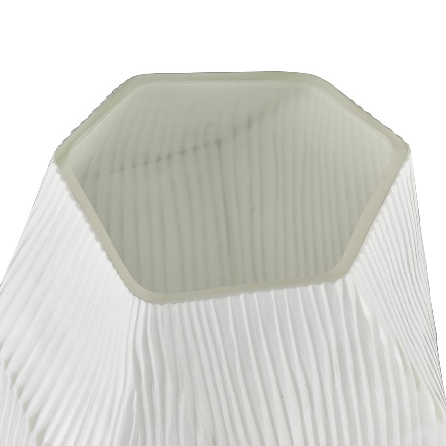 Atlas Lighting Aggie 16in White Glass Vase | Modern Faceted Frosted | Living Room & Coastal Decor | 9.5 x 9.5 x 16.25 in | Model AC11014-01