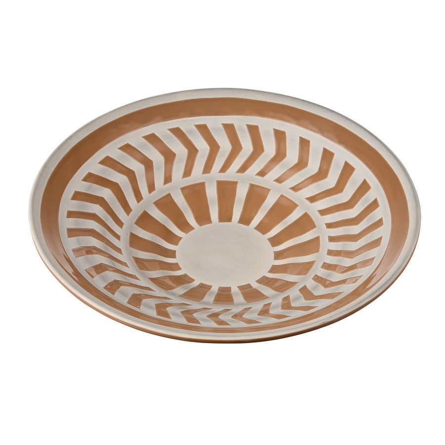 Atlas Lighting Aidy Bowl Set of 2 | Glazed Terracotta Earthenware with White Geometric Pattern | Kitchen & Dining Room Decor | Model AC11017-01S