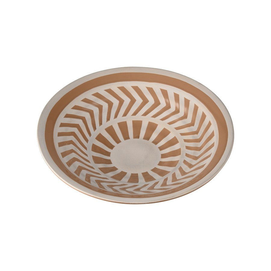 Atlas Lighting Aidy Bowl Set of 2 | Glazed Terracotta Earthenware with White Geometric Pattern | Kitchen & Dining Room Decor | Model AC11017-01S