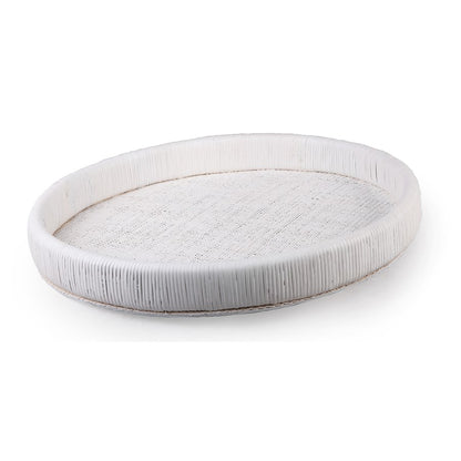 Atlas Lighting Akio 24in Round Serving Tray | White Hand-Wrapped Rattan and Wood | Living Room & Kitchen Display | Model AC11019-01