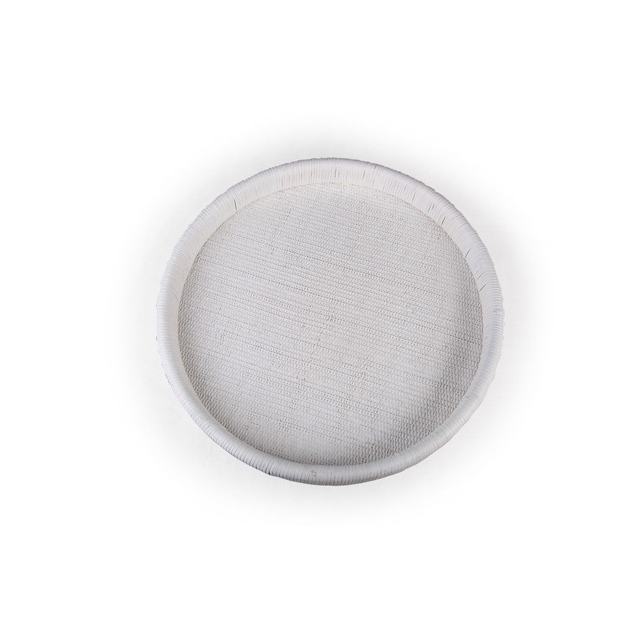 Atlas Lighting Akio 24in Round Serving Tray | White Hand-Wrapped Rattan and Wood | Living Room & Kitchen Display | Model AC11019-01
